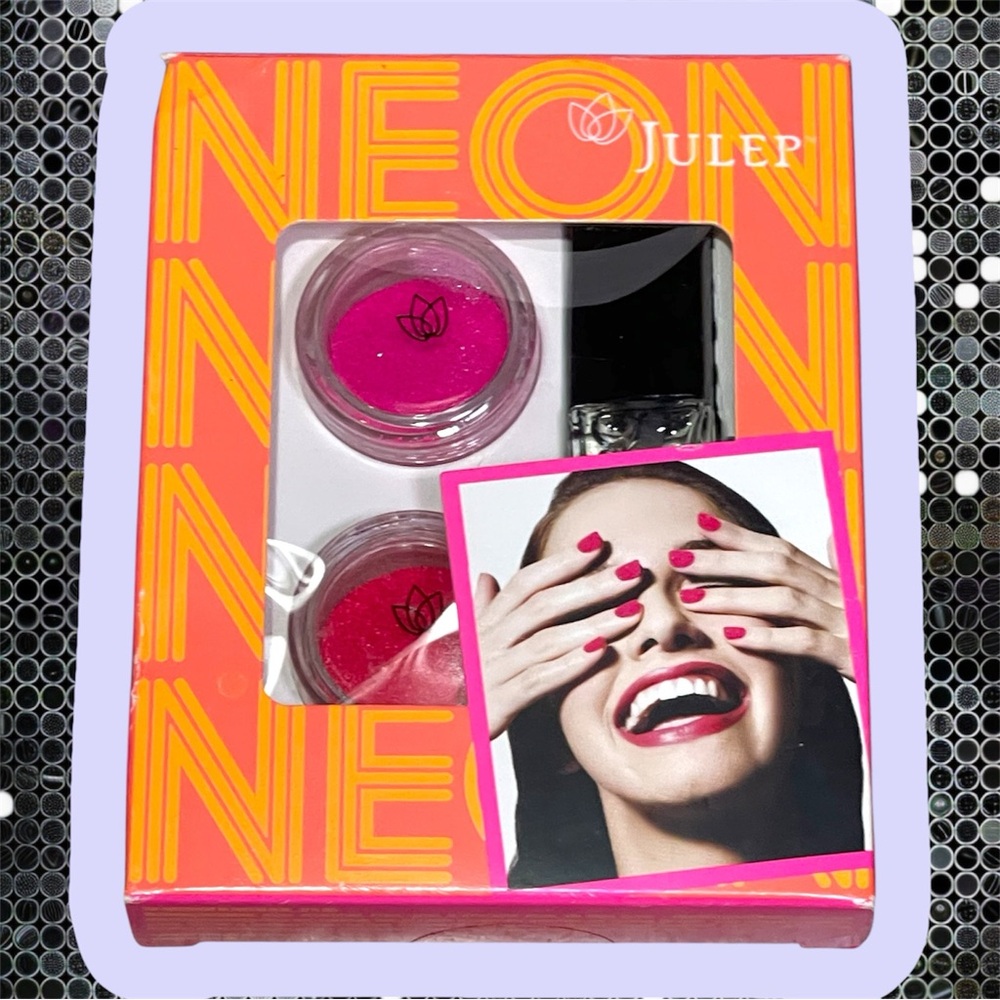 Vintage JULEP “Neon Nail Dips” Kit = 2 Neon Pink Pots + Top Coat + Brush NIB